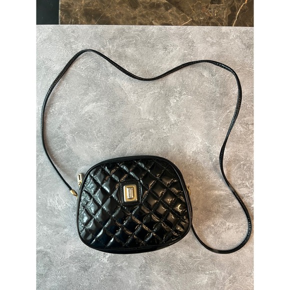 Judith Leiber Handbags - Judith Leiber Quilted Crossbody Bag Black Patent Leather Purse